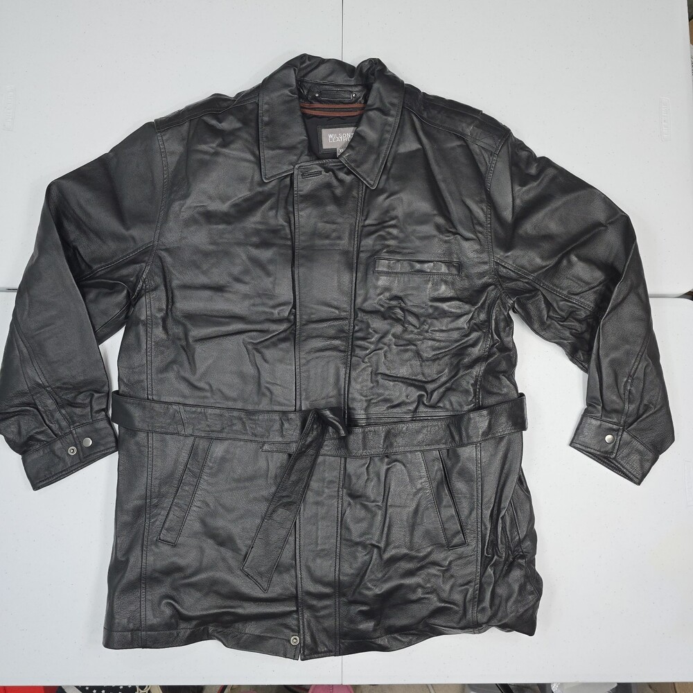 Wilsons Leather XL Black Belted Car Coat/Jacket Removable Thinsulate Lining